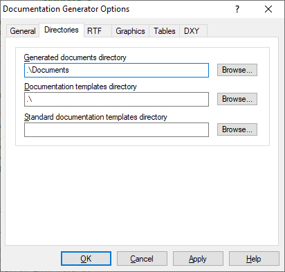 Documentation Generator Options Directories tab