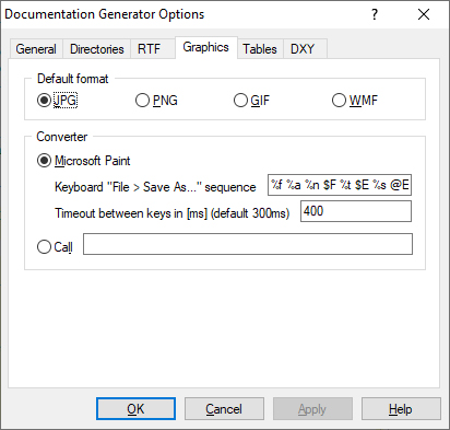 Documentation Generator Options Directories tab