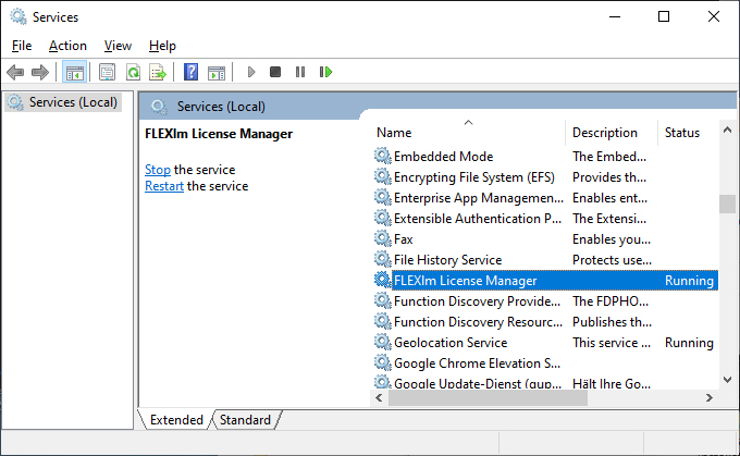 FLEXlm License Manager - Windows Services