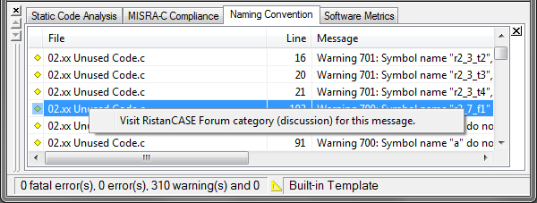 Coding Convention Checking Messages Tab