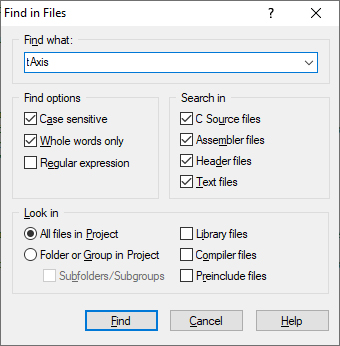 Find in Files dialog box