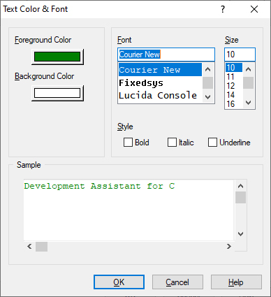 Editor Options Text tab Colors & Font