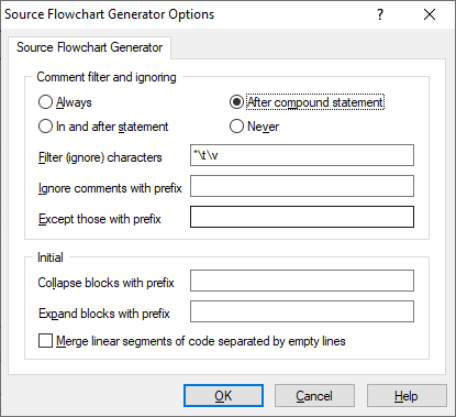 Source Flowchart Generator Options
