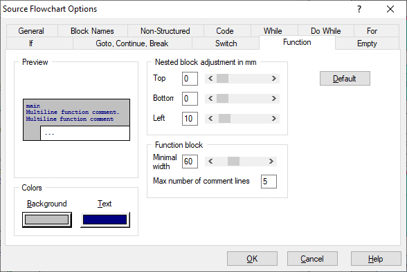Flowchart Options Function tab