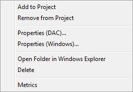 Project Window / Explorer view Browse pane Right-click Shortcut Menu